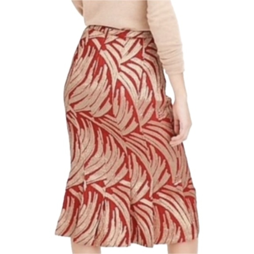 J. Crew Collection Palm Gold Leaf Jacquard Skirt in Crimson